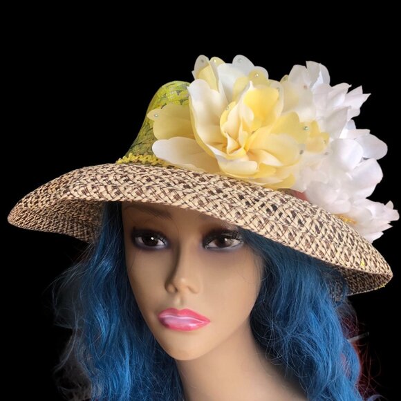 Customized Handcrafted Embellished Summer Garden Party Hat Mixed Material Design - Picture 3 of 5